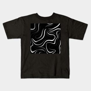 Monochrome Elegance: White Abstract Lines on Black Kids T-Shirt